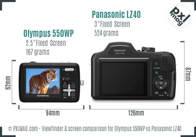 Olympus 550WP vs Panasonic LZ40 Screen and Viewfinder comparison