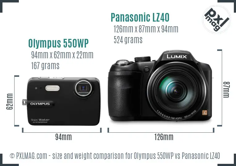 Olympus 550WP vs Panasonic LZ40 size comparison