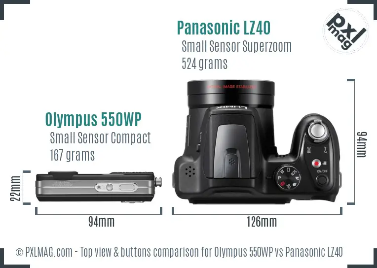 Olympus 550WP vs Panasonic LZ40 top view buttons comparison