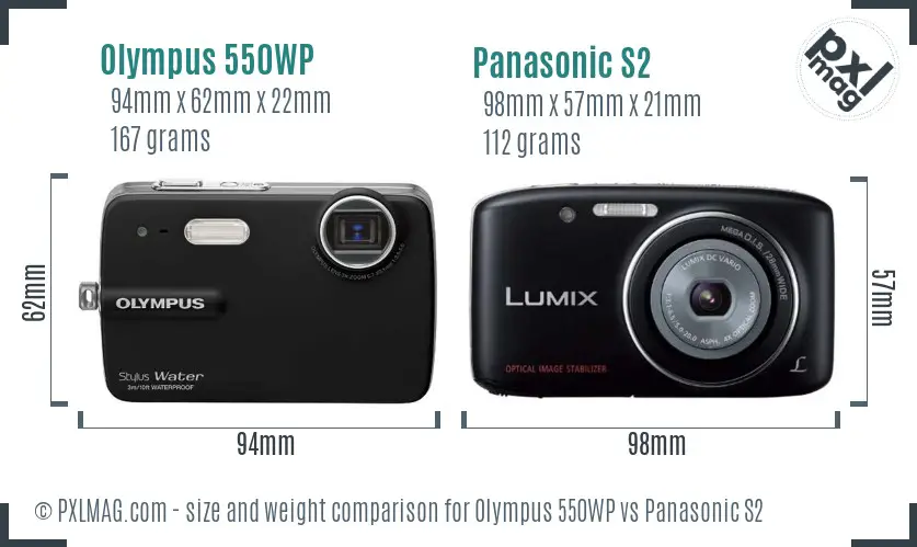 Olympus 550WP vs Panasonic S2 size comparison