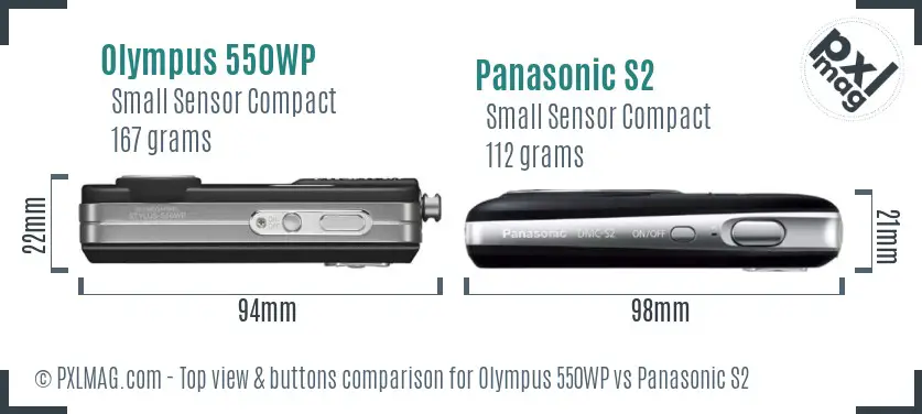Olympus 550WP vs Panasonic S2 top view buttons comparison