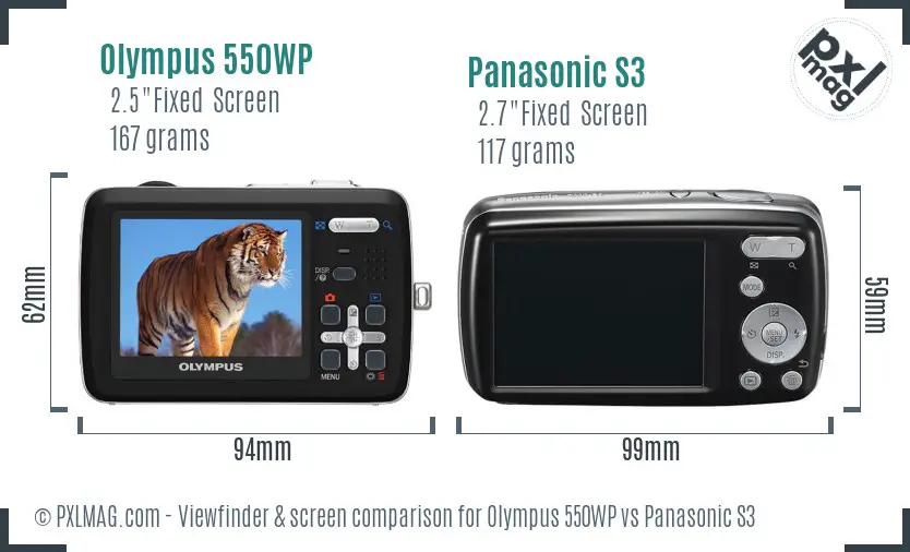 Olympus 550WP vs Panasonic S3 Screen and Viewfinder comparison