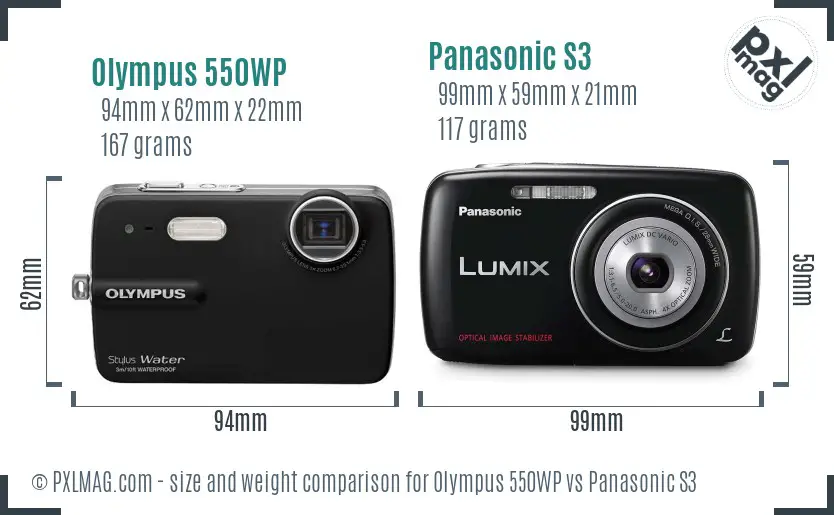 Olympus 550WP vs Panasonic S3 size comparison