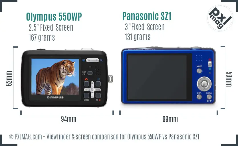 Olympus 550WP vs Panasonic SZ1 Screen and Viewfinder comparison