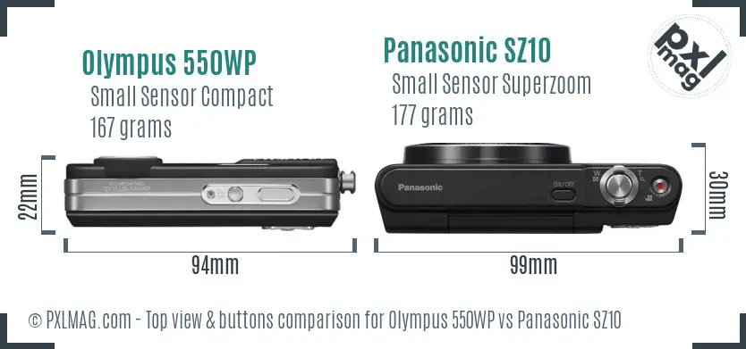 Olympus 550WP vs Panasonic SZ10 top view buttons comparison
