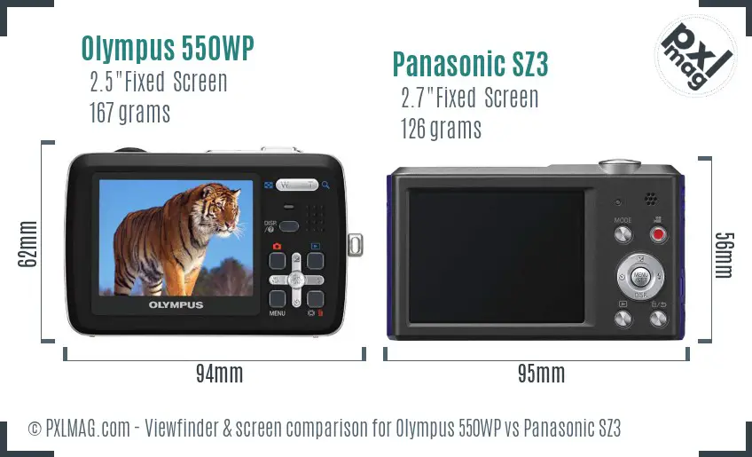 Olympus 550WP vs Panasonic SZ3 Screen and Viewfinder comparison