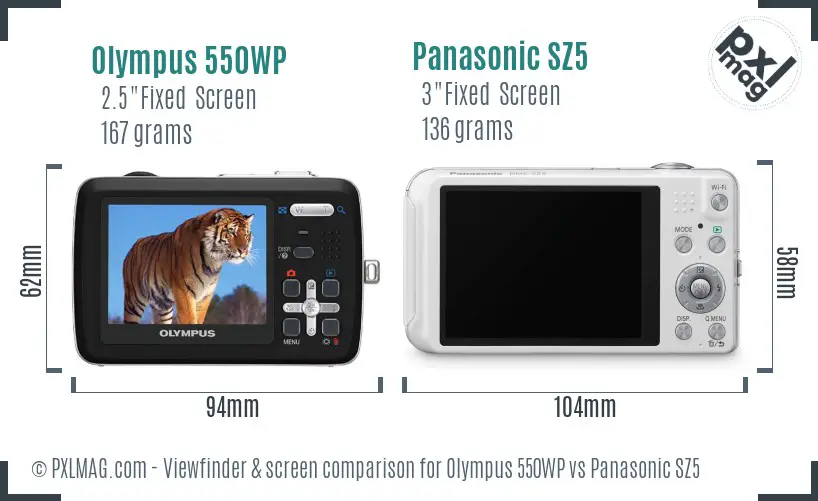 Olympus 550WP vs Panasonic SZ5 Screen and Viewfinder comparison