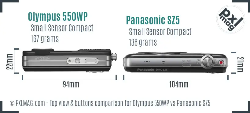 Olympus 550WP vs Panasonic SZ5 top view buttons comparison
