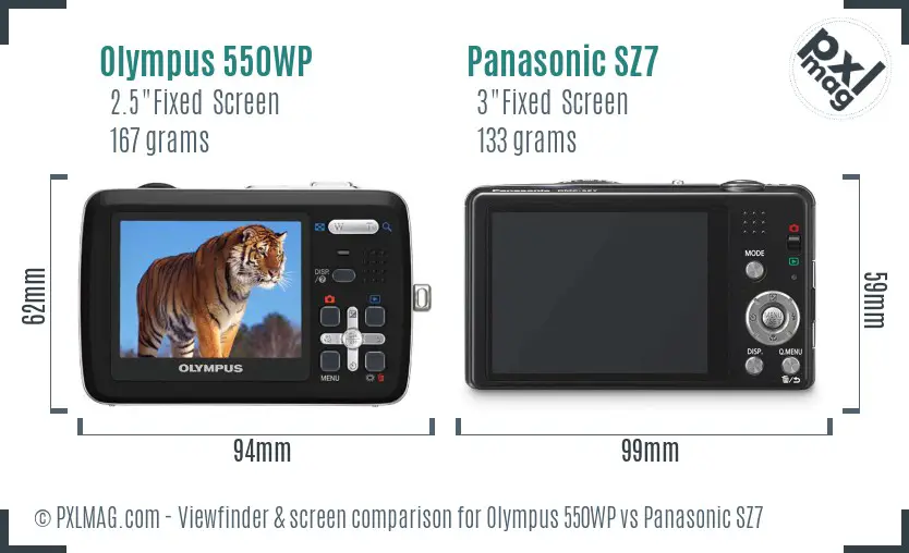 Olympus 550WP vs Panasonic SZ7 Screen and Viewfinder comparison