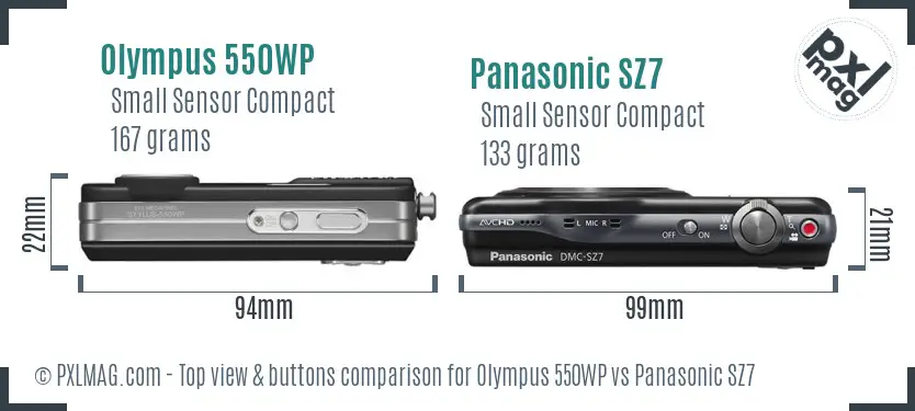 Olympus 550WP vs Panasonic SZ7 top view buttons comparison