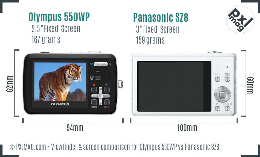 Olympus 550WP vs Panasonic SZ8 Screen and Viewfinder comparison Olympus 550WP vs Panasonic SZ8 Screen and Viewfinder comparison