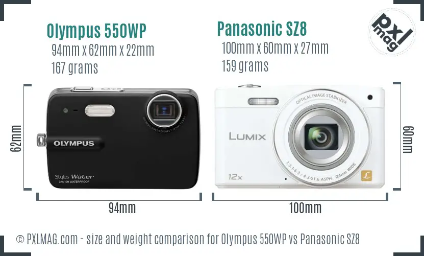 Olympus 550WP vs Panasonic SZ8 size comparison Olympus 550WP vs Panasonic SZ8 size comparison