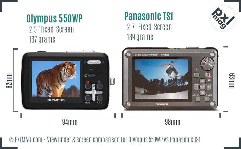 Olympus 550WP vs Panasonic TS1 Screen and Viewfinder comparison