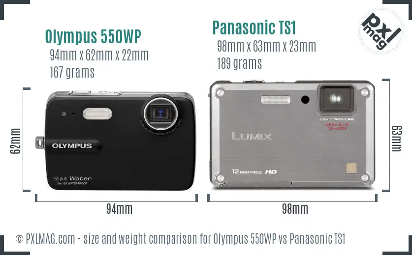 Olympus 550WP vs Panasonic TS1 size comparison