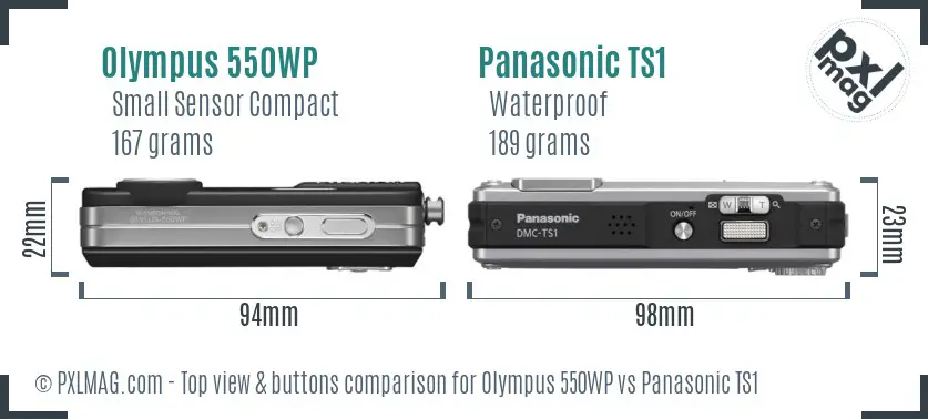 Olympus 550WP vs Panasonic TS1 top view buttons comparison