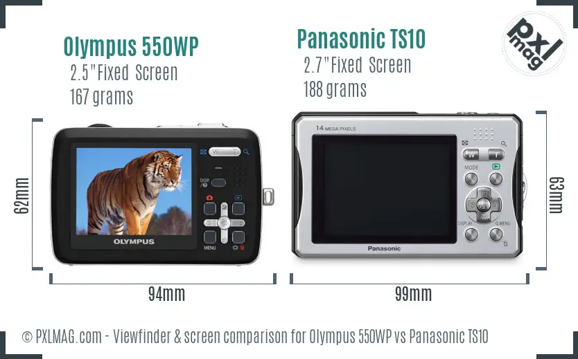 Olympus 550WP vs Panasonic TS10 Screen and Viewfinder comparison