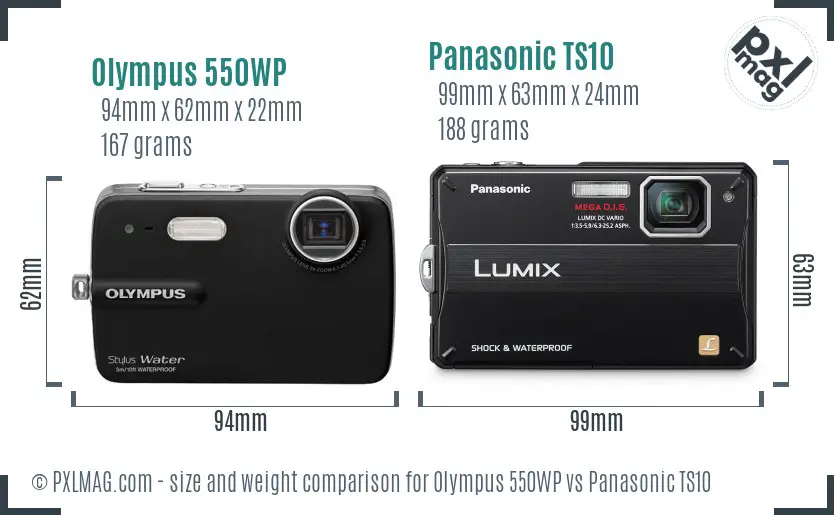 Olympus 550WP vs Panasonic TS10 size comparison