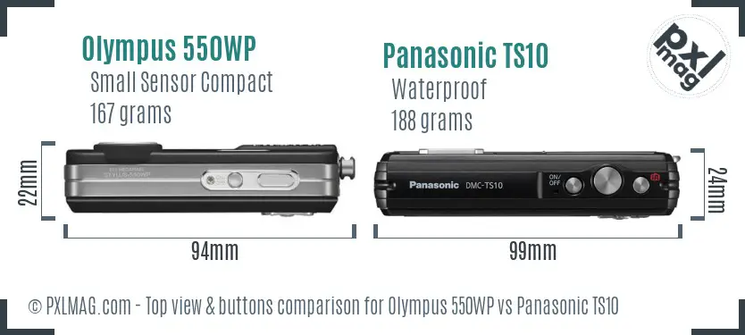 Olympus 550WP vs Panasonic TS10 top view buttons comparison