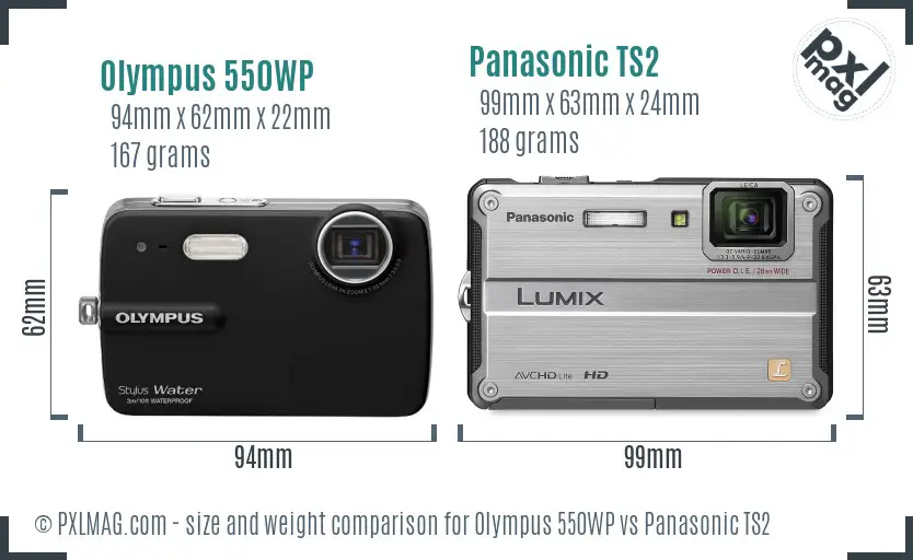 Olympus 550WP vs Panasonic TS2 size comparison