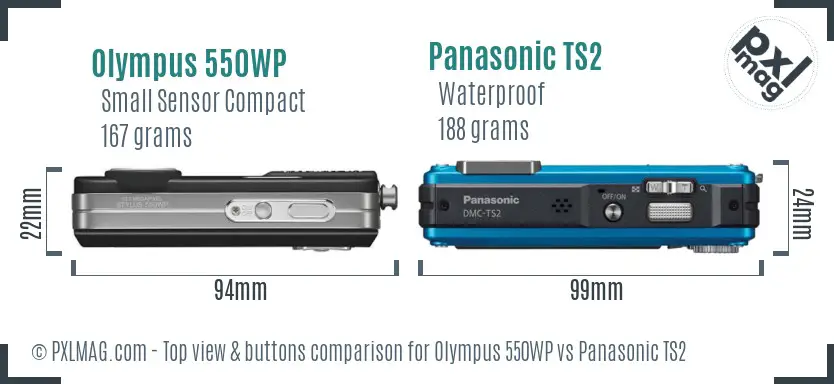 Olympus 550WP vs Panasonic TS2 top view buttons comparison