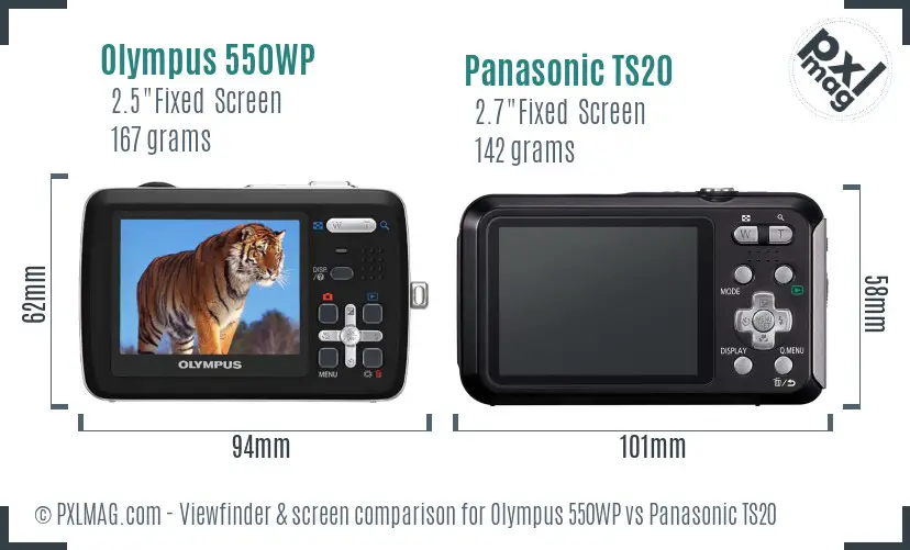 Olympus 550WP vs Panasonic TS20 Screen and Viewfinder comparison
