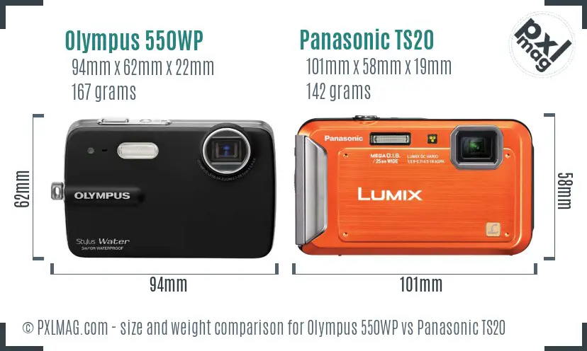 Olympus 550WP vs Panasonic TS20 size comparison