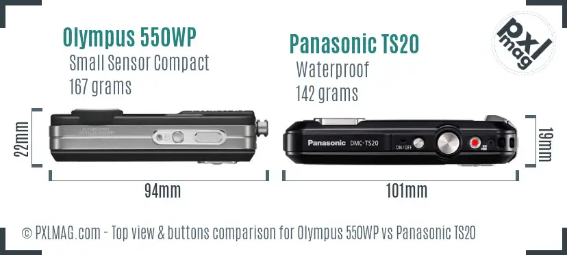 Olympus 550WP vs Panasonic TS20 top view buttons comparison