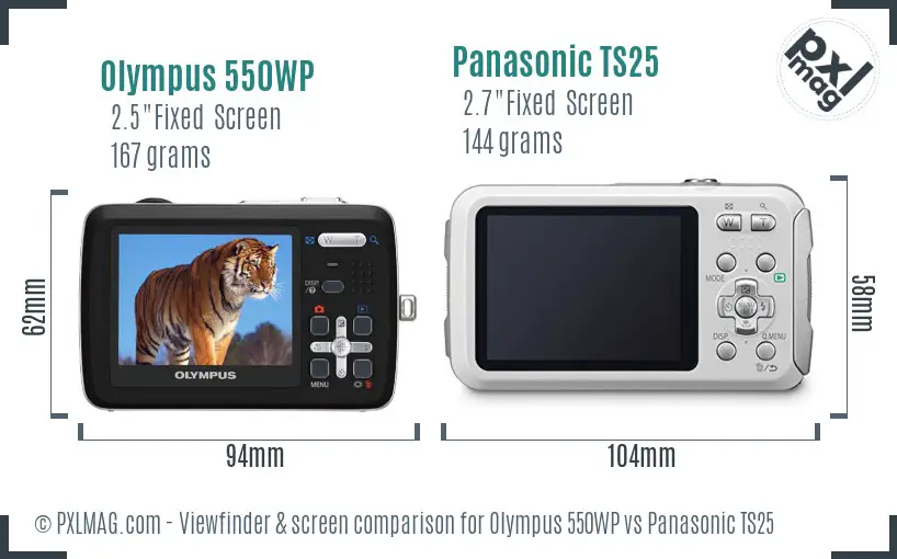 Olympus 550WP vs Panasonic TS25 Screen and Viewfinder comparison