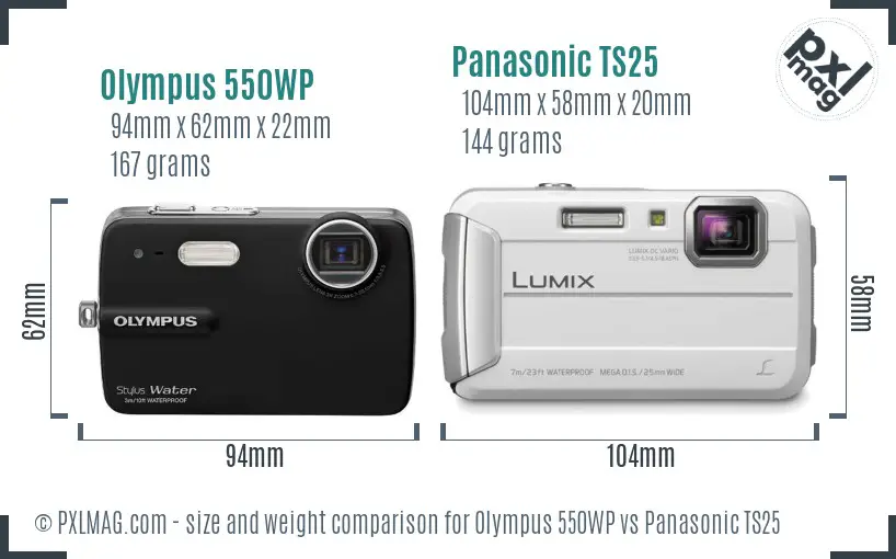 Olympus 550WP vs Panasonic TS25 size comparison
