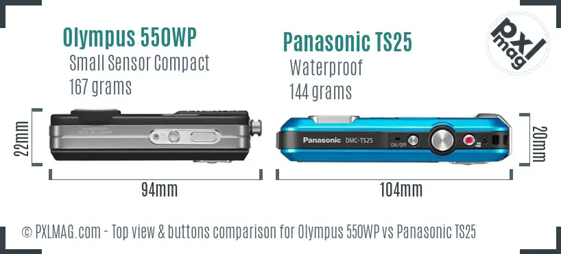 Olympus 550WP vs Panasonic TS25 top view buttons comparison