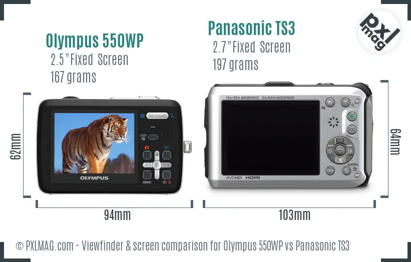 Olympus 550WP vs Panasonic TS3 Screen and Viewfinder comparison