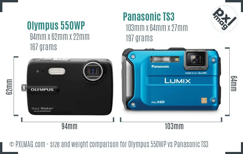 Olympus 550WP vs Panasonic TS3 size comparison