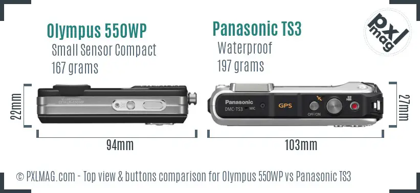 Olympus 550WP vs Panasonic TS3 top view buttons comparison