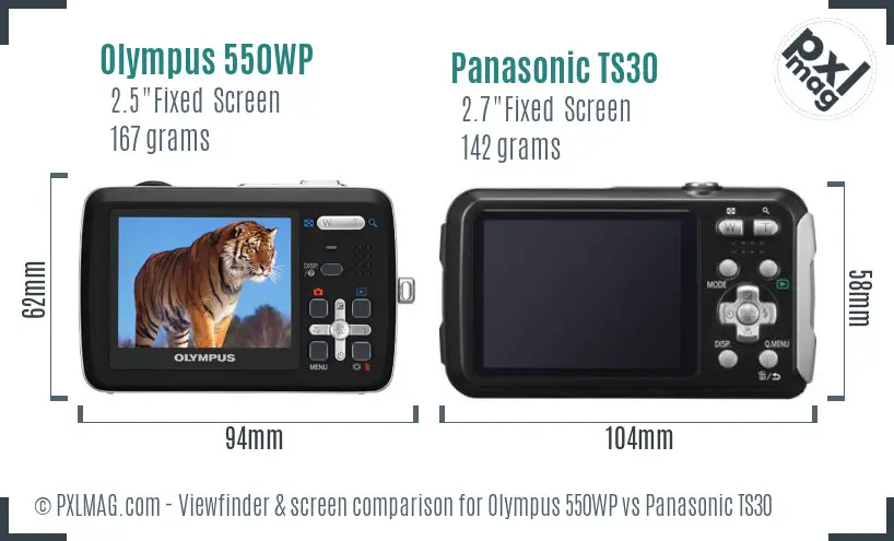 Olympus 550WP vs Panasonic TS30 Screen and Viewfinder comparison