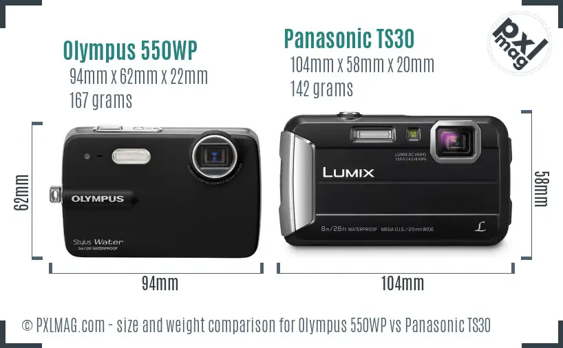 Olympus 550WP vs Panasonic TS30 size comparison