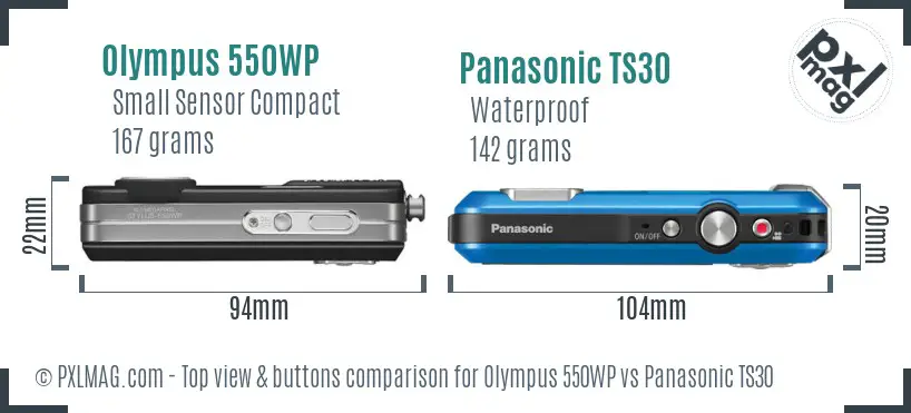 Olympus 550WP vs Panasonic TS30 top view buttons comparison
