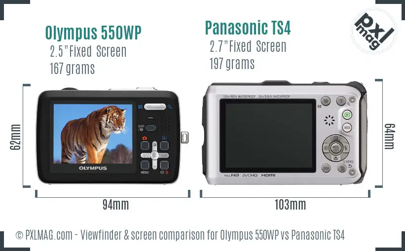 Olympus 550WP vs Panasonic TS4 Screen and Viewfinder comparison
