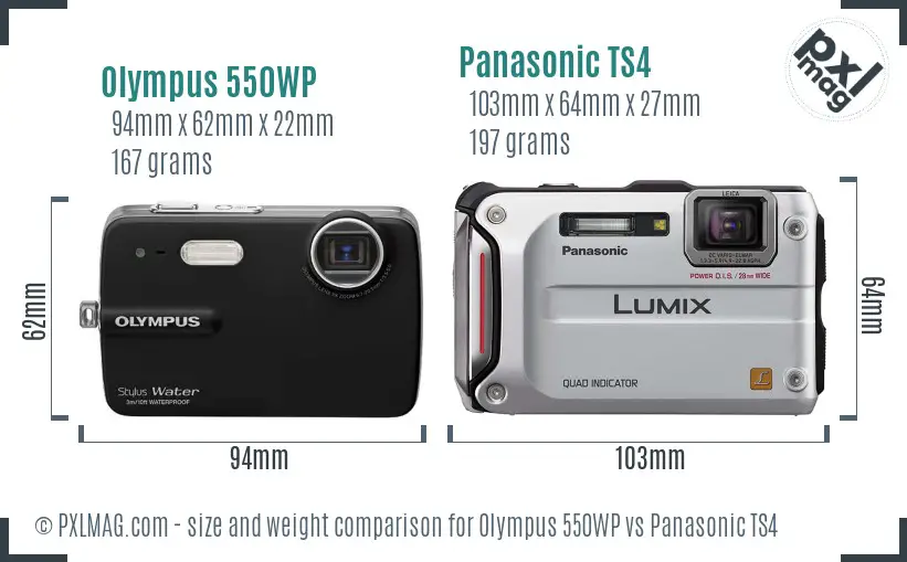 Olympus 550WP vs Panasonic TS4 size comparison