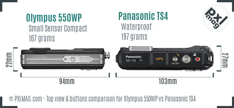 Olympus 550WP vs Panasonic TS4 top view buttons comparison