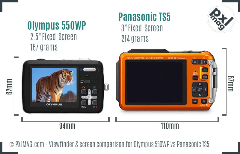 Olympus 550WP vs Panasonic TS5 Screen and Viewfinder comparison