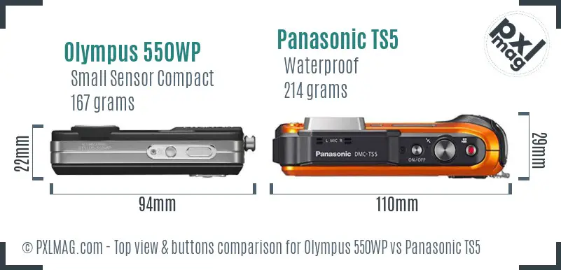Olympus 550WP vs Panasonic TS5 top view buttons comparison