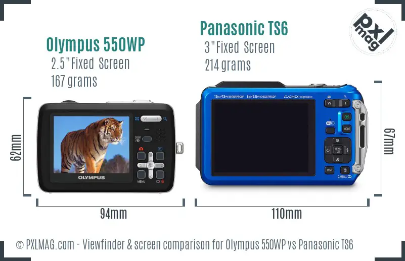 Olympus 550WP vs Panasonic TS6 Screen and Viewfinder comparison