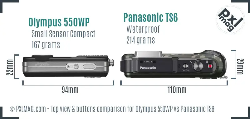 Olympus 550WP vs Panasonic TS6 top view buttons comparison