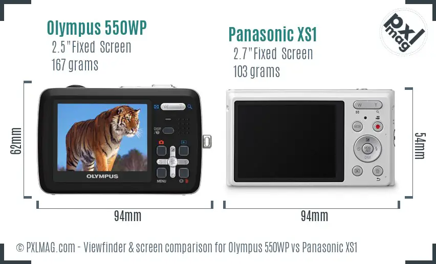 Olympus 550WP vs Panasonic XS1 Screen and Viewfinder comparison