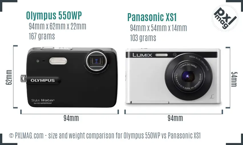 Olympus 550WP vs Panasonic XS1 size comparison