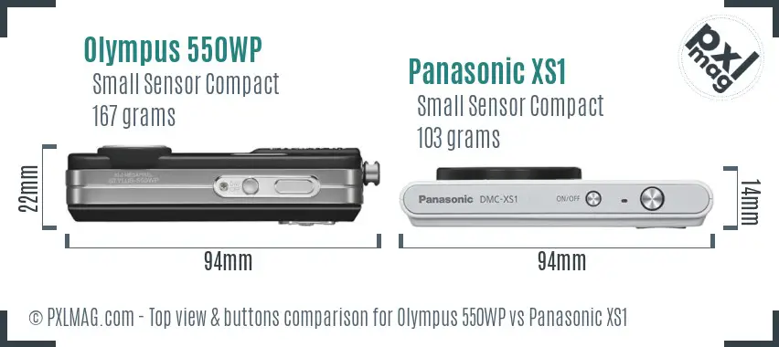 Olympus 550WP vs Panasonic XS1 top view buttons comparison