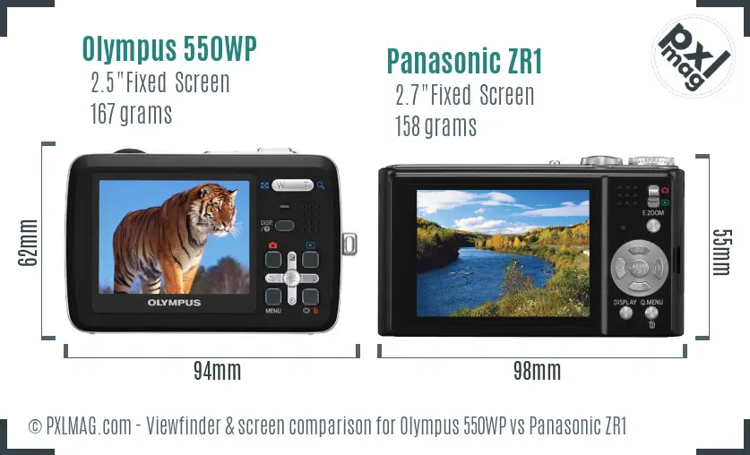 Olympus 550WP vs Panasonic ZR1 Screen and Viewfinder comparison