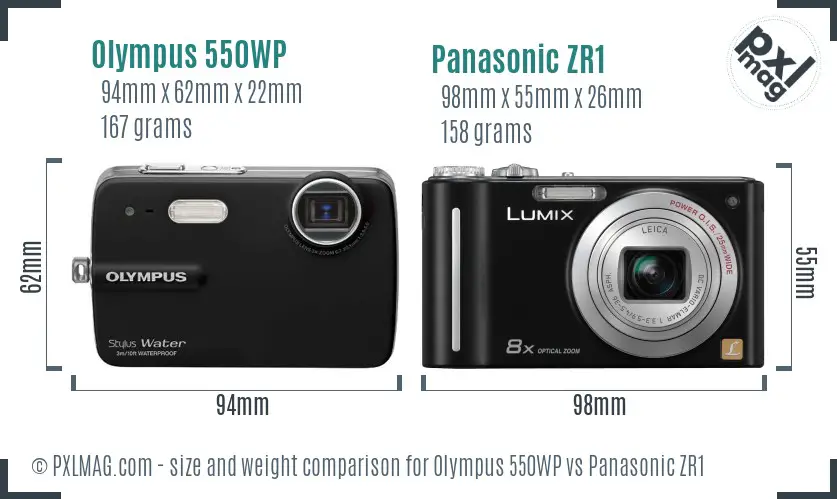 Olympus 550WP vs Panasonic ZR1 size comparison