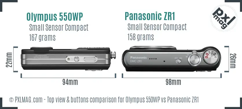 Olympus 550WP vs Panasonic ZR1 top view buttons comparison