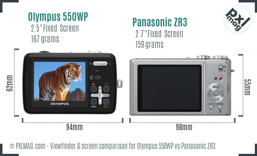Olympus 550WP vs Panasonic ZR3 Screen and Viewfinder comparison